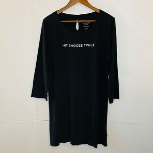 NWOT Kate Spade Size XL Sleep Shirt - Black Hit Snooze Twice Cozy Bow